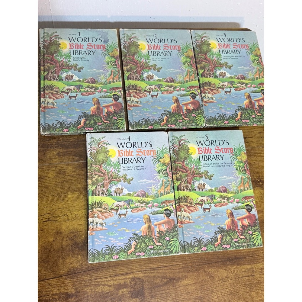 World's Bible Story Library Books Vol 1-5 Vintage Hardcover Illustrated Set